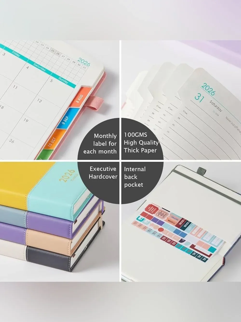 Plannity 2026 Daily & Monthly Pro Planner - Yellow and Teal Faux Leather Binder